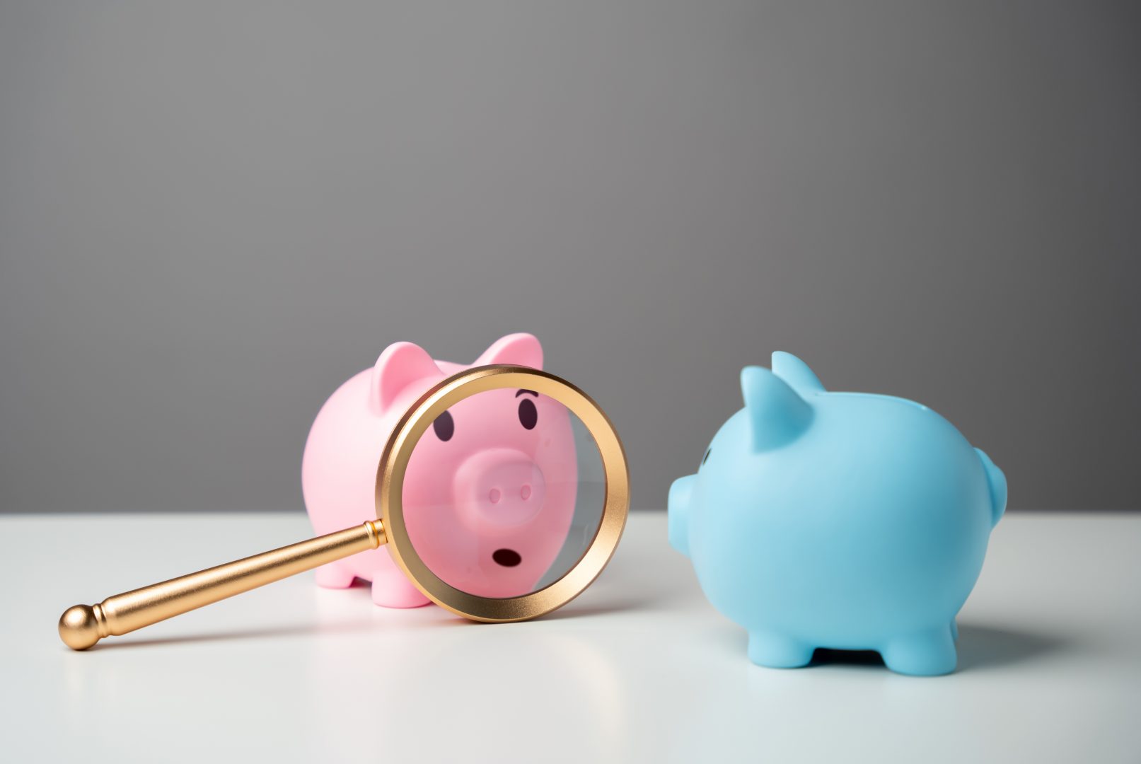 Baufinanzierungskosten Vergleich mit Sparschwein und Lupe.